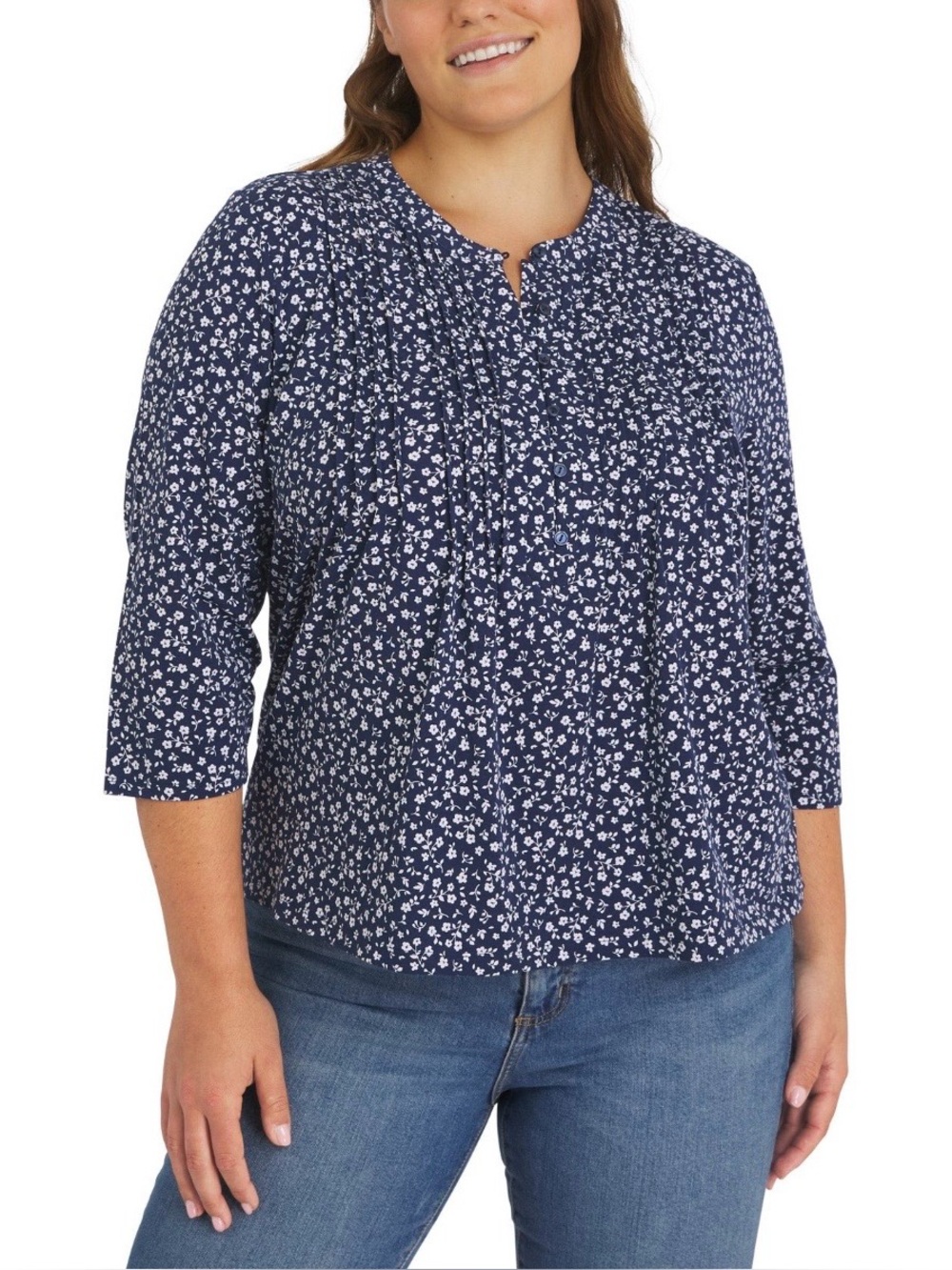 Lands' End Women's Pintuck 3/4 Sleeve Top